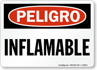 Spanish Peligro Inflamable Sign, Danger Flammable