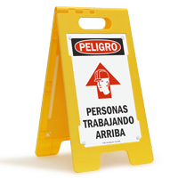 Spanish Peligro Personas Trabajando Arriba Sign