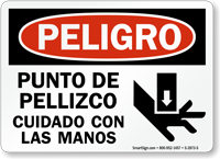 Punto De Pellizco Cuidado Con Las Manos Spanish Sign