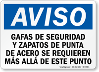 Spanish Safety Glasses, Steel Toe Shoes Required Sign
