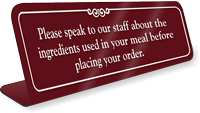 Speak To Staff About Ingredient ShowCase Desk Sign