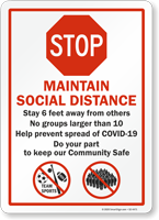 Stop Maintain Social Distance Stay 6 Feet Away Sign