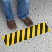 Yellow and Black Caution Striping Floor Sign