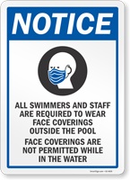Swimmers Required To Wear Face Coverings Outside Pool Sign