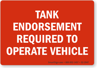 Tank Endorsement Required To Operate Vehicle Label