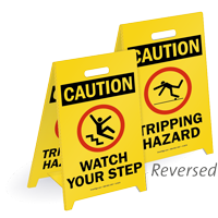 Caution Reversible Fold Ups® Floor Watch Your Step Sign