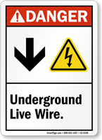 Underground Live Wire Down Arrow Electric Shock Symbol Sign