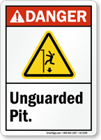Unguarded Pit ANSI Danger Sign With Graphic
