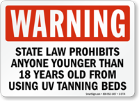 Under 18 UV Tanning Beds Law Warning Sign