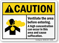 Ventilate Before Entering, High Concentration Cause Suffocation Sign