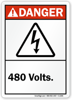 Danger (ANSI) 480 Volts (with Graphic)