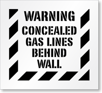 Warning Concealed Gas Lines Behind Wall Floor Stencil
