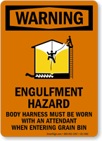 Engulfment Hazard, Body Harness Required Sign