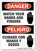 Bilingual Danger/Peligro Watch Your Hands Sign