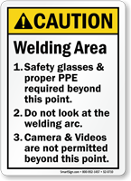 Welding Area Safety Glasses Proper PPE Required Sign