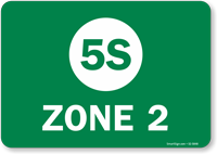 White On Green 5S Zone 2 Sign