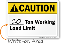 Ton Working Load Limit Write On Area Sign