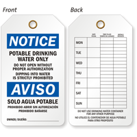 Double-Sided Bilingual Potable Drinking Water Only Tag