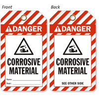Corrosive Material ANSI Danger 2 Sided Safety Tag