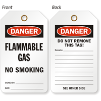 OSHA Danger Flammable Gas No Smoking Safety Tag