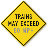 Trains May Exceed Custom Mph   Traffic Sign