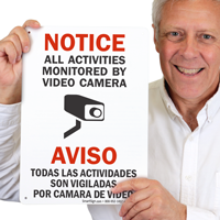 Bilingual All Activities Monitored Video Camera Signs
