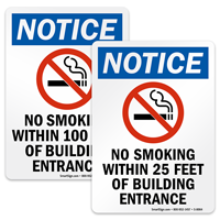 No Smoking Within 8, 20, 25 or 100 Feet Sign