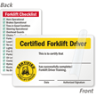 Certified Forklift Driver Self Laminating Wallet Card, 2 Sided