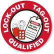 LOCK OUT TAG OUT QUALIFIED Hard HAT DECAL