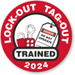 LOCK OUT TAG OUT TRAINED (Select Year) Hard HAT DECAL