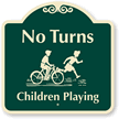 No Turns Children Playing with Graphic Sign