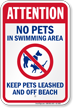 Attention No Pets In Swimming Area Sign