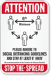 Attention Please Adhere To Social Distancing Guidelines Sign