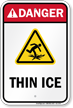 Danger Thin Ice Water Safety Sign