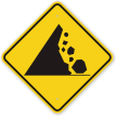 Falling Mountain Rocks Symbol Road Warning Sign
