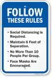 Follow Rules Social Distancing Maintain 6 Ft Face Masks Sign
