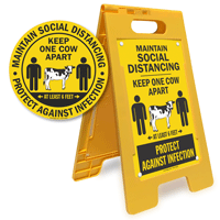 Maintain Social Distancing Keep One Cow Apart Floor Sign