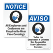 Notice Employees Required to Wear Face Coverings Sign