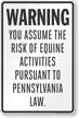 Pennsylvania Equine Liability Sign