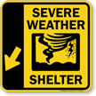 Severe Weather Shelter Down Left Arrow Sign