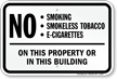 No Smoking, Smokeless Tobacco, E Cigarettes On Property Sign