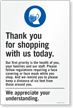 Thank You For Shopping With Us Today Sign Panel
