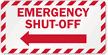 Emergency Shut Off Sprinkler Label with Left Arrow