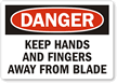 Danger Hands Fingers Away Blade Label
