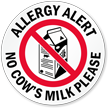 Allergy Alert No Cow's Milk Please Door Decal