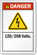 120/208 Volts ANSI Danger Label