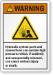 Hydraulic System Parts Contain High Pressure Warning Label