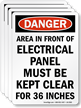 Electrical Panel, Kept Clear For 36 Inches Label