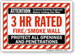 3 Hour Fire Protect All Openings Wall Sign