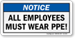 All Employees Must Wear PPE Notice Sign